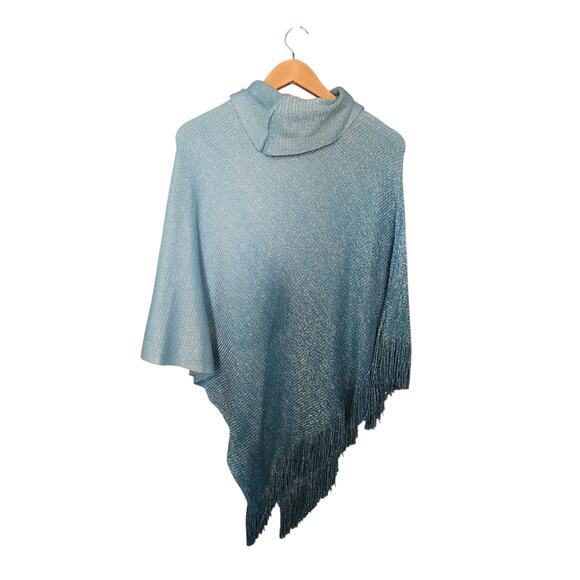 Chicos small medium teal blue ombre metallic sweater poncho new - Picture 3 of 5